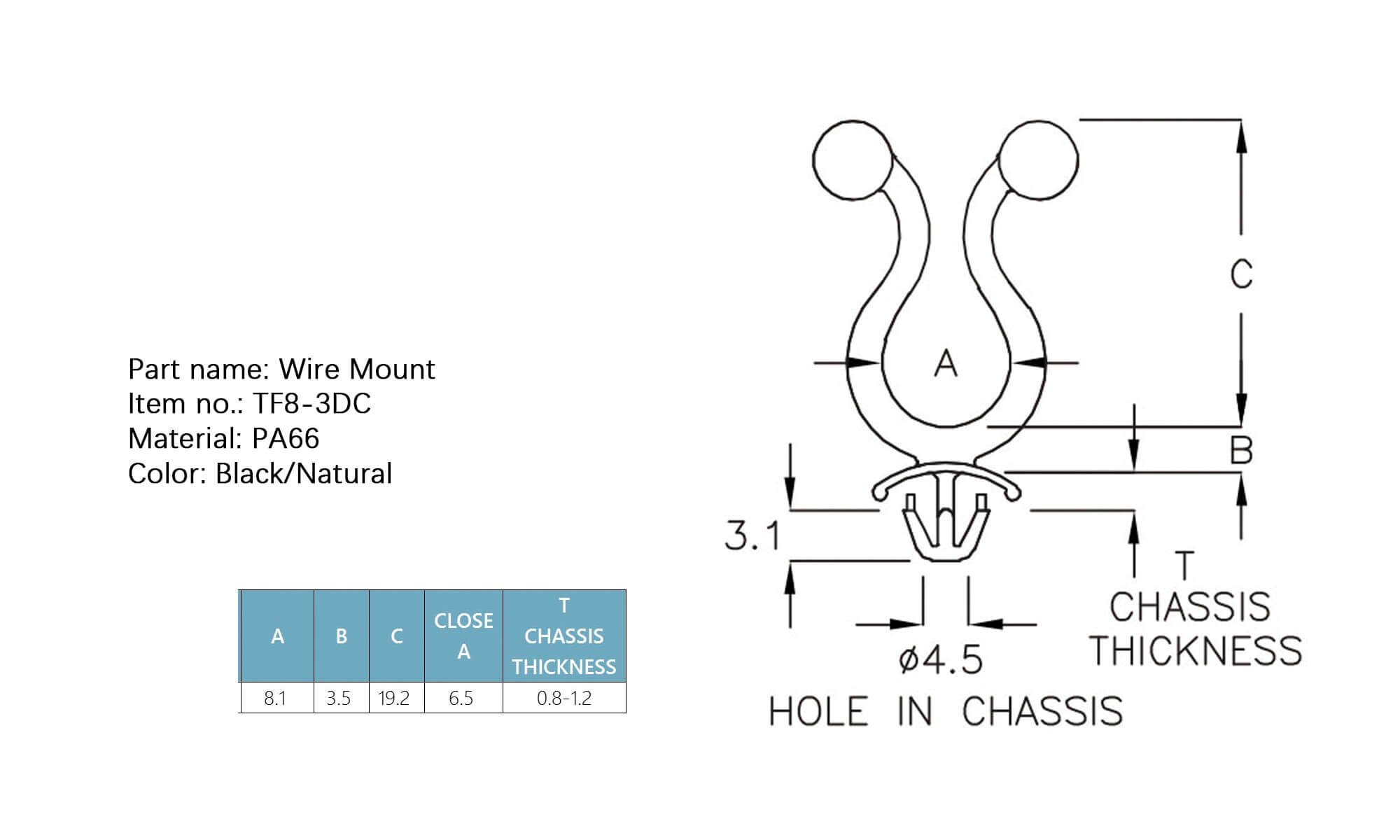 Plastic Wire Mount TF8-3DC